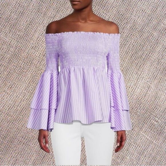 NWOT L'AGENCE Denver Stripe Off Shoulder Top - Picture 3 of 8